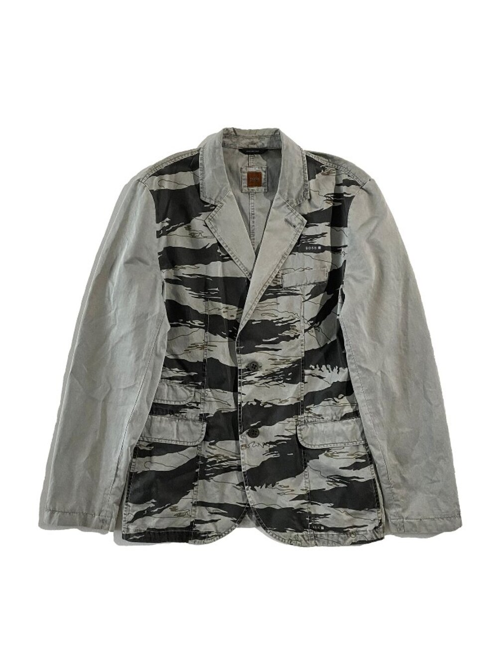 Rare Hugo Boss Blazer Mens Sz 44R Gray Black Notch Lapel Pockets Single Breasted